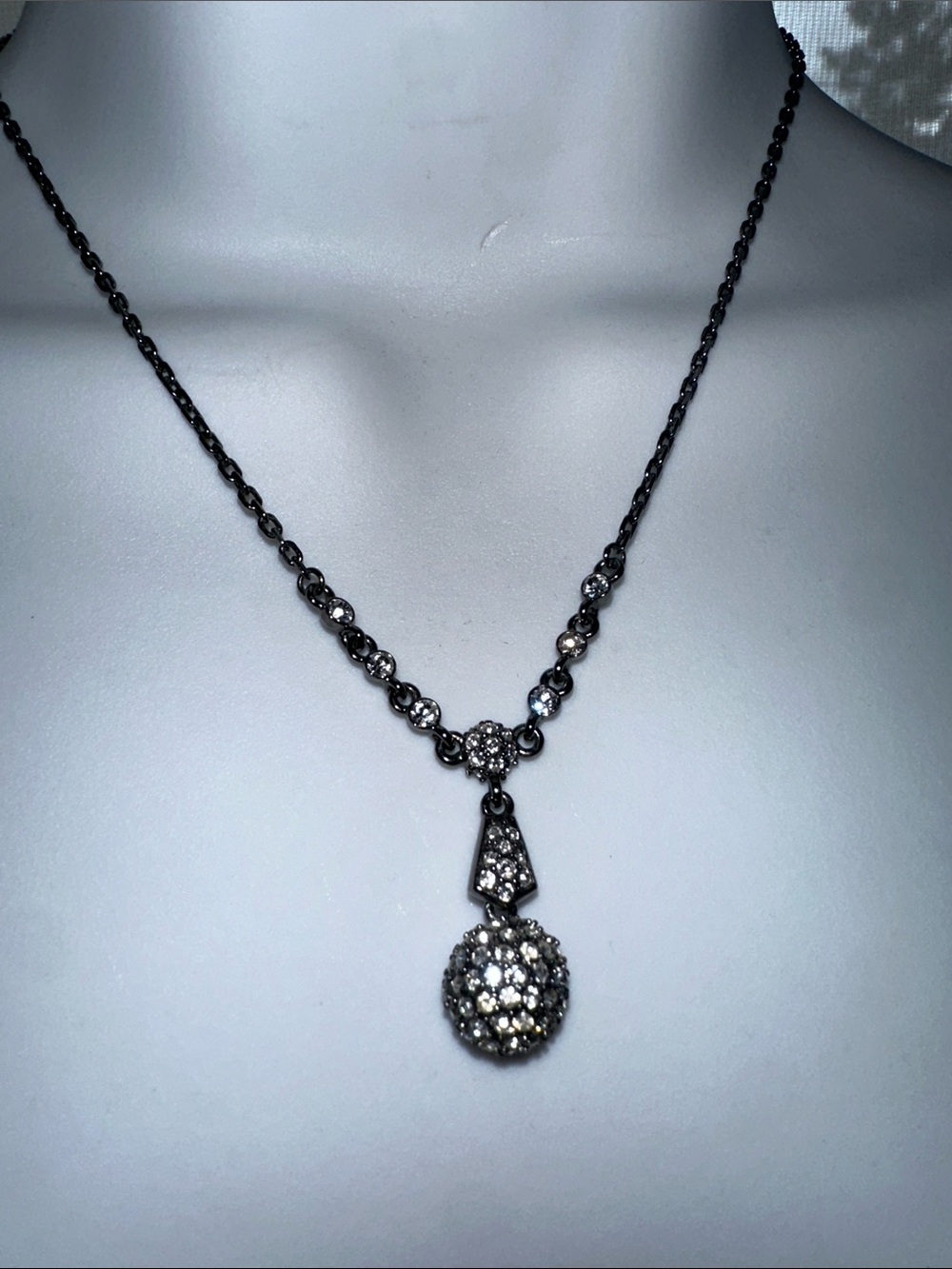 Givenchy Black Chain Necklace with Silver Crystal Pendant